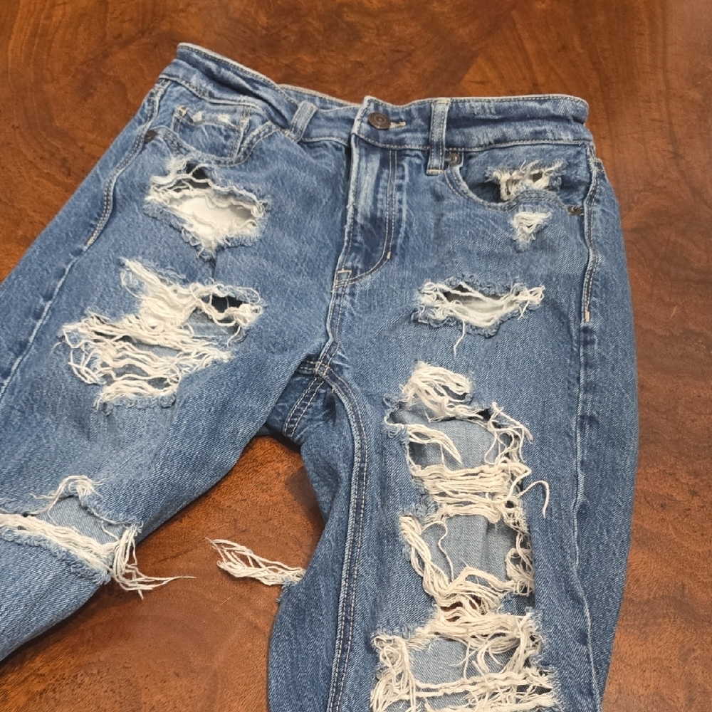 American Eagle Outfitters Blue Distressed Skinny Jeans 0 Long - Picture 2 of 5